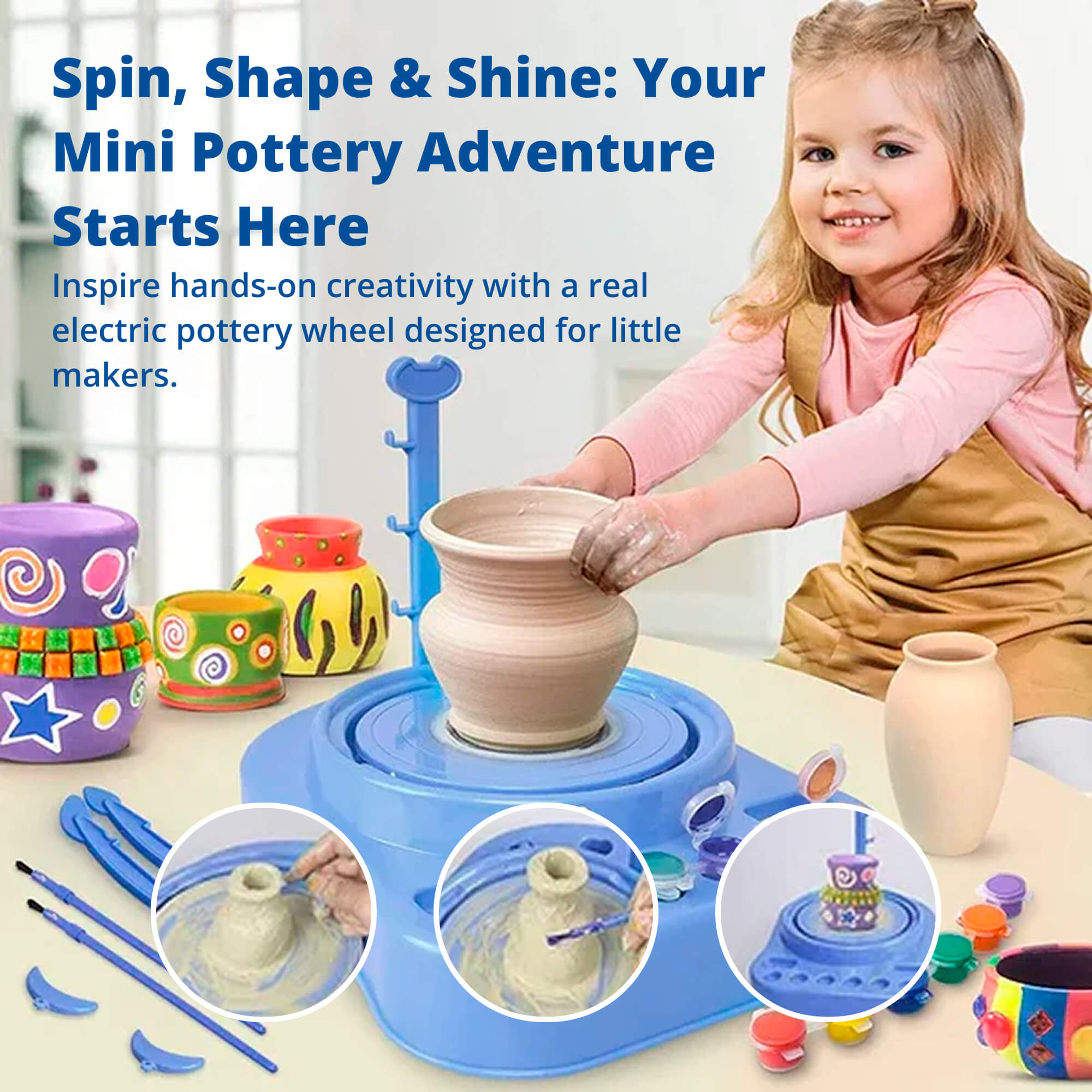 Mini Pottery Studio for Kids | Electric Pottery Wheel Craft Kit – Ideal Gift for 6–10 Year Old Girls & Boys