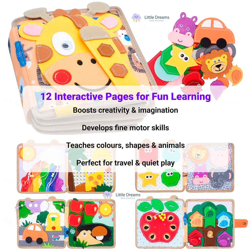 Montessori Quiet Book for Toddlers | 12 Unique Pages, Tactile Fun & Ideal for Early Learning and Travel