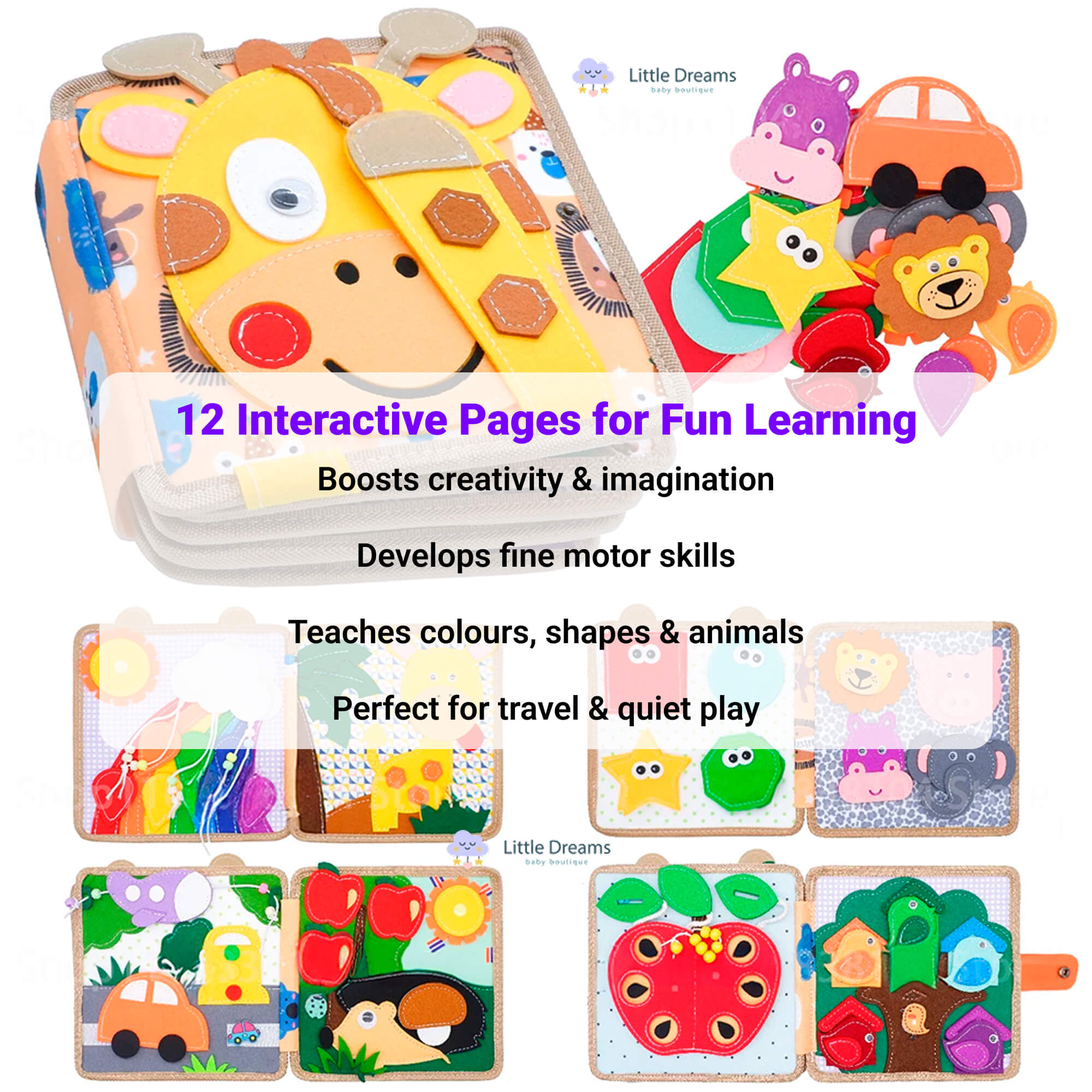 Montessori Quiet Book for Toddlers | 12 Unique Pages, Tactile Fun & Ideal for Early Learning and Travel