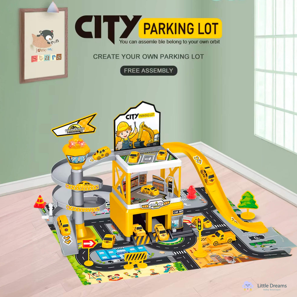 Multi-Storey Toy Garage with Lift – Interactive Parking Set with Cars and Racing Tracks for Kids, Perfect for Imaginative Play