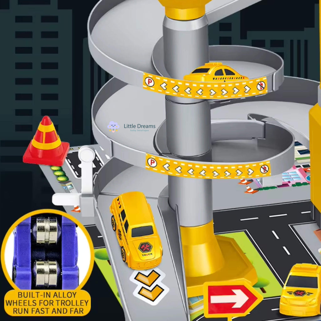 Multi-Storey Toy Garage with Lift – Interactive Parking Set with Cars and Racing Tracks for Kids, Perfect for Imaginative Play