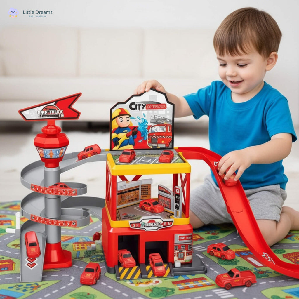 Multi-Storey Toy Garage with Lift – Interactive Parking Set with Cars and Racing Tracks for Kids, Perfect for Imaginative Play