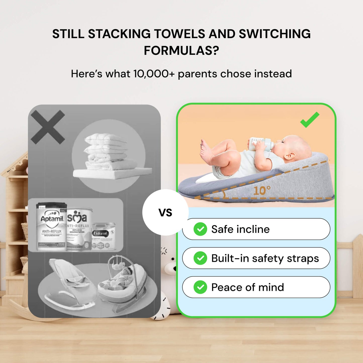 Newborn Reflux Pillow Bed – Sleep Pod Infant Nest with 15° Wedge | Portable Anti-Reflux Cushion & Baby Sleeping Nest for Colic Relief