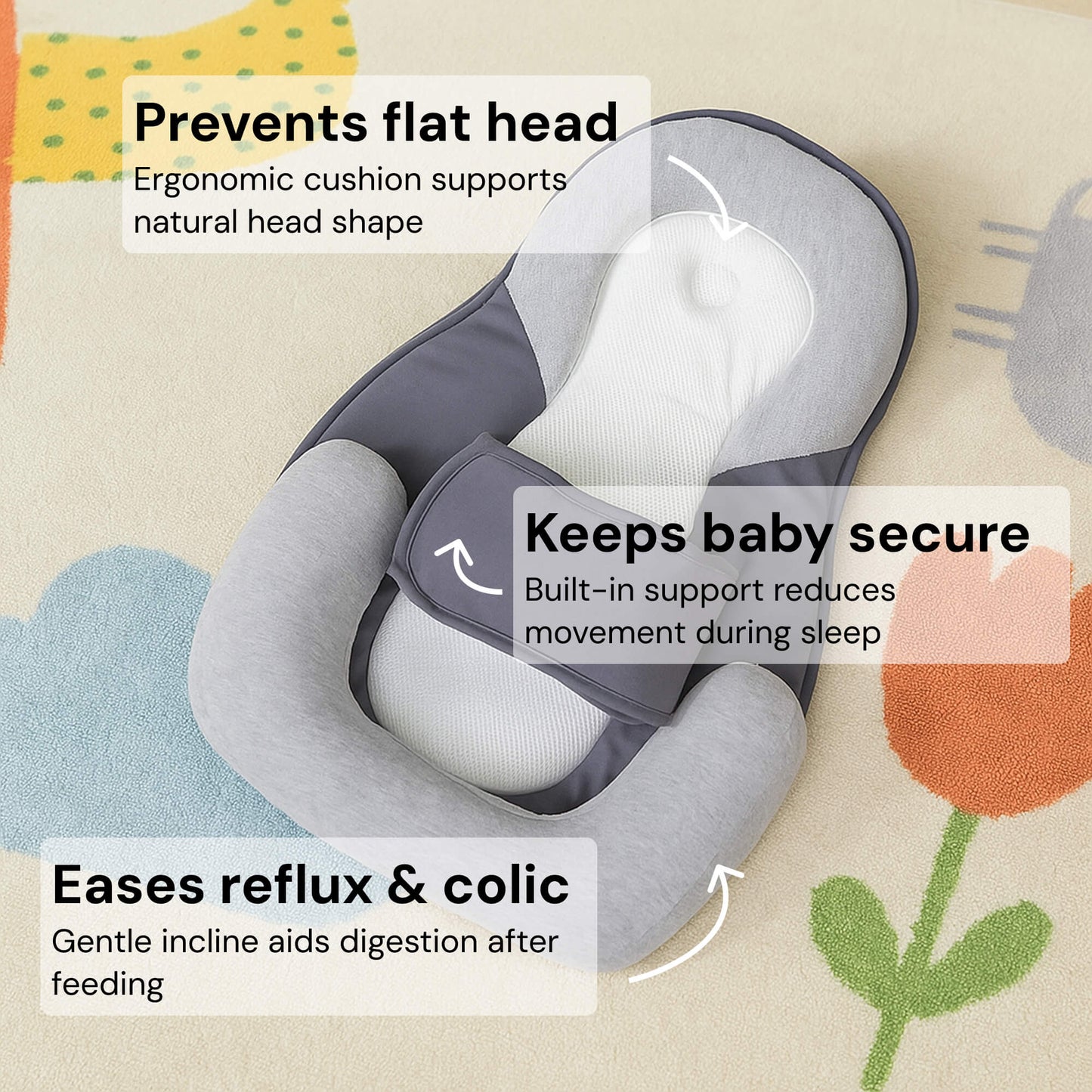Newborn Reflux Pillow Bed – Sleep Pod Infant Nest with 15° Wedge | Portable Anti-Reflux Cushion & Baby Sleeping Nest for Colic Relief
