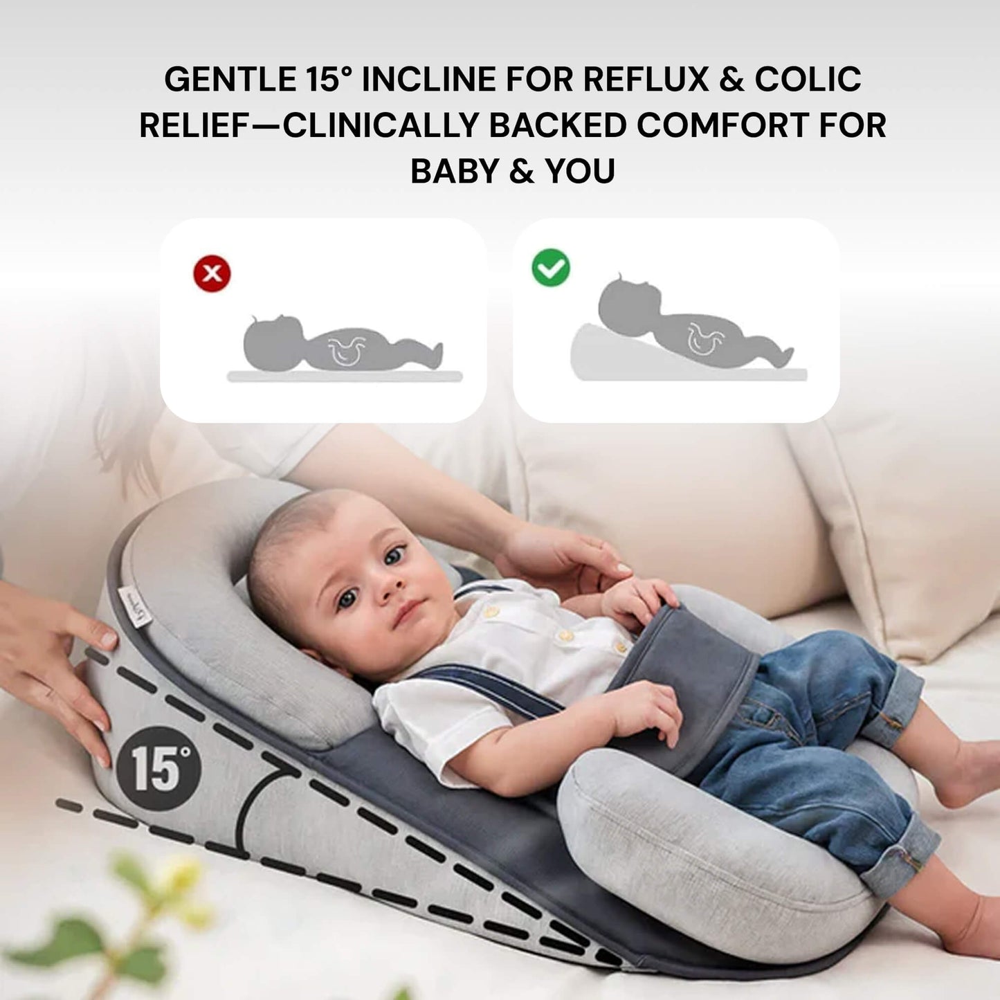 Newborn Reflux Pillow Bed – Sleep Pod Infant Nest with 15° Wedge | Portable Anti-Reflux Cushion & Baby Sleeping Nest for Colic Relief