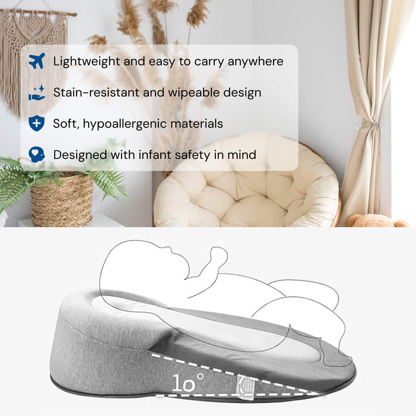 Newborn Reflux Pillow Bed – Sleep Pod Infant Nest with 15° Wedge | Portable Anti-Reflux Cushion & Baby Sleeping Nest for Colic Relief