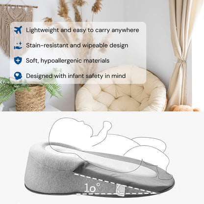 Newborn Reflux Pillow Bed – Sleep Pod Infant Nest with 15° Wedge | Portable Anti-Reflux Cushion & Baby Sleeping Nest for Colic Relief
