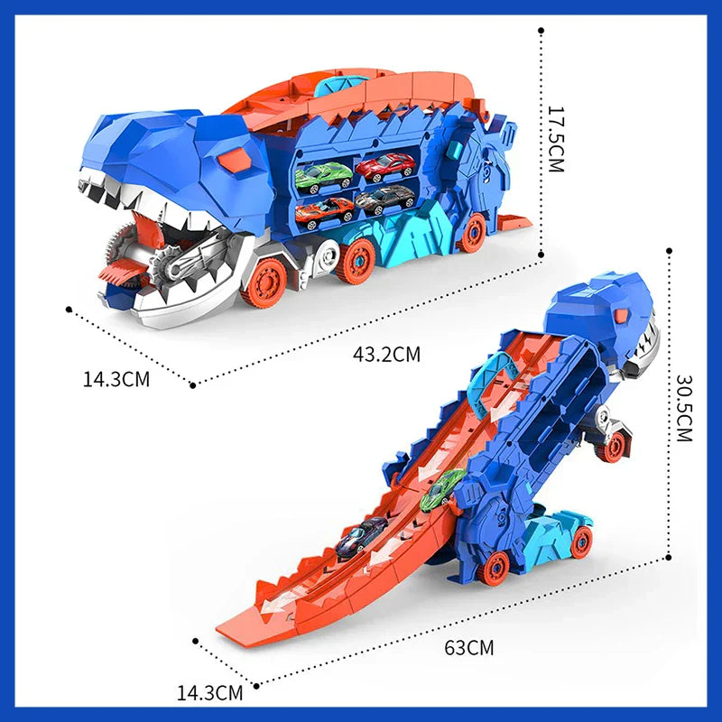Dino Transformer Transporter Car | Durable Plastic Toy Truck with Dinosaur Figures for Creative Play and Adventure for Children aged 3+