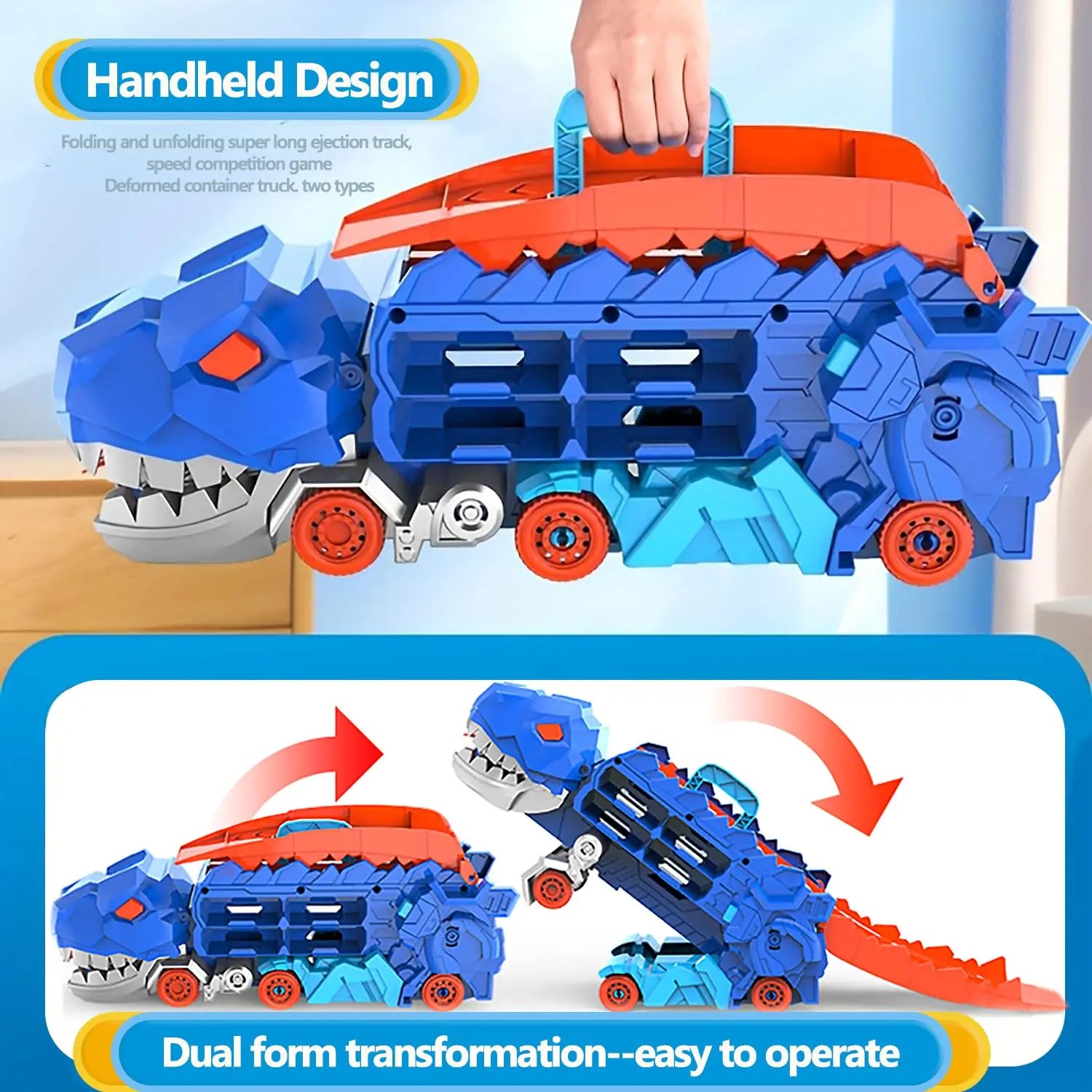 Dino Transformer Transporter Car | Durable Plastic Toy Truck with Dinosaur Figures for Creative Play and Adventure for Children aged 3+