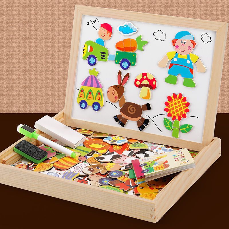 2-in-1 Wooden Drawing Board for Children | Magnetic Whiteboard & Chalkboard | Portable Educational Toy for Creative Play