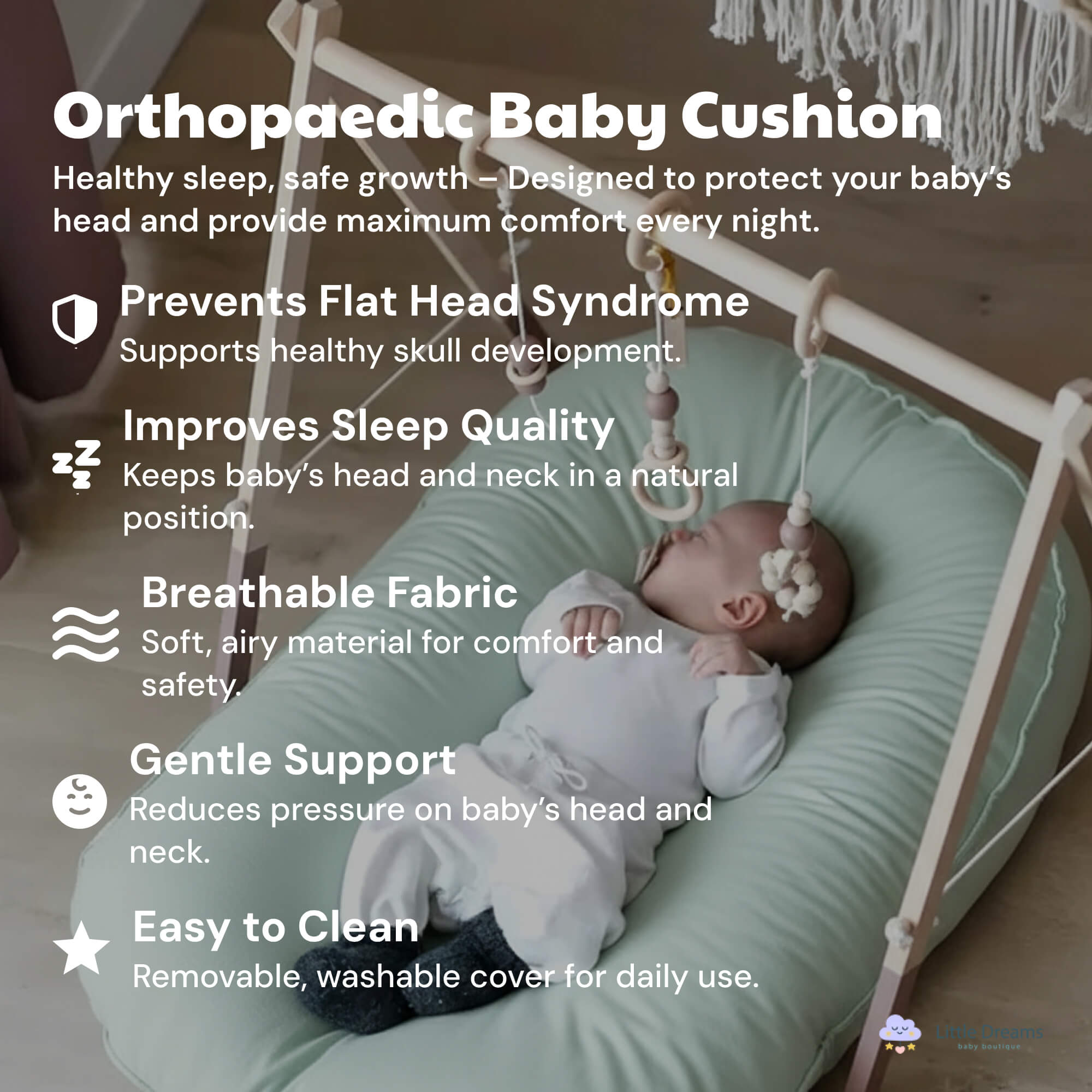 Orthopaedic Baby Nest Pillow | Anti-Flat Head Newborn Cushion & Snuggle Lounger for Safe Sleep