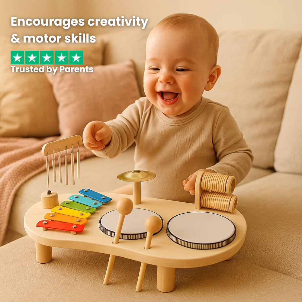 Montessori Wooden Childrens Drum Set | Natural, Non-Toxic & Ideal for Early Childhood Music Development