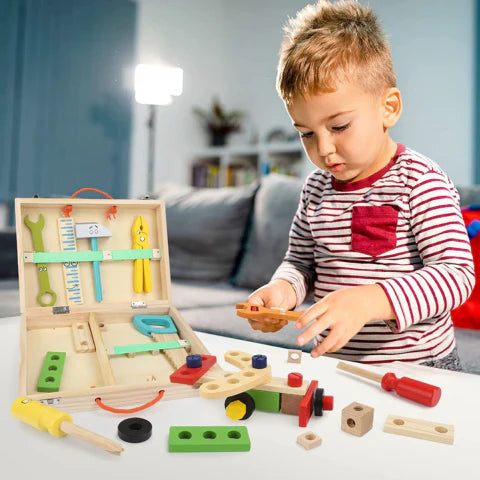 Montessori Wooden Toolbox for Kids | 35 Durable, Eco-Friendly Tools for Hands-On Learning and Creative Play