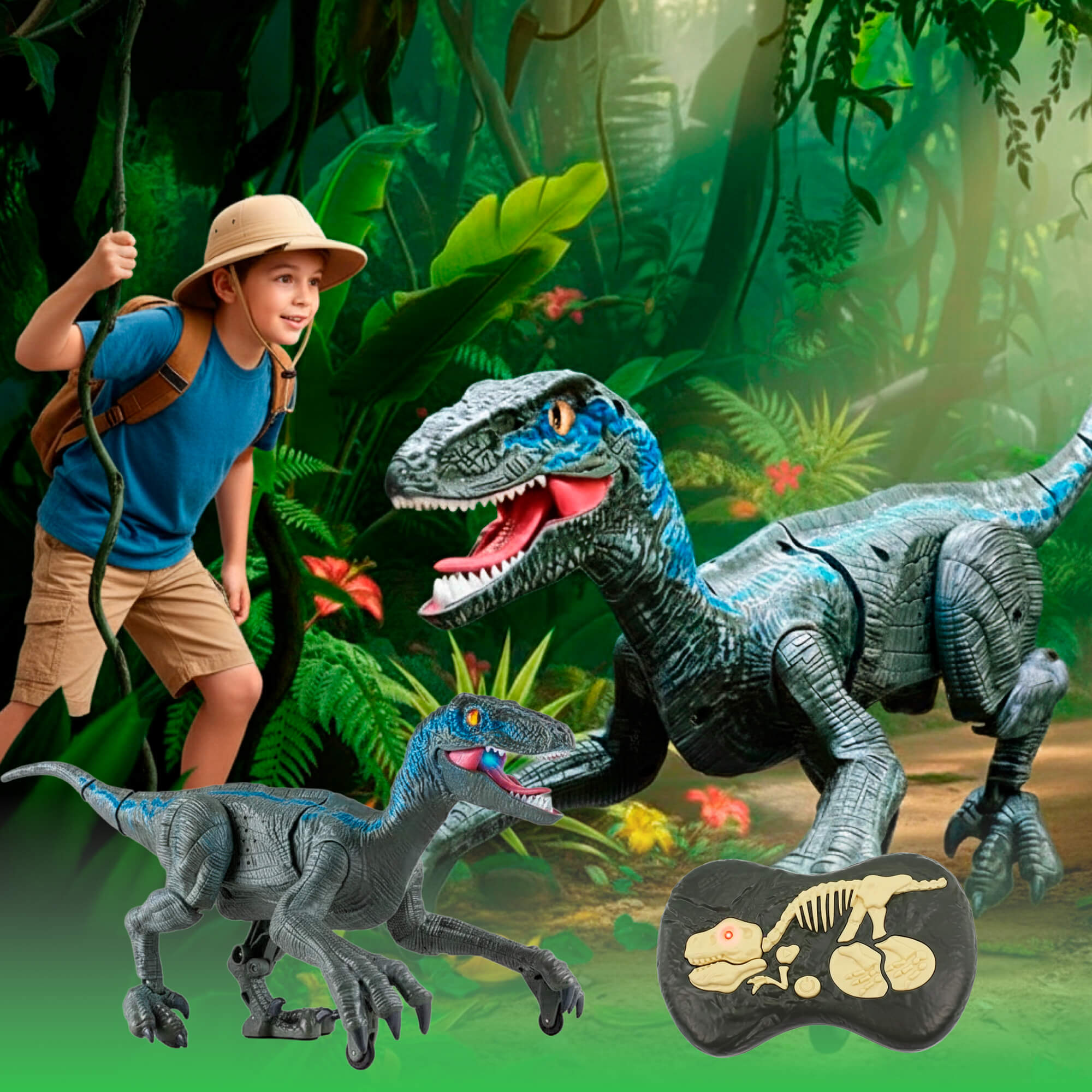 Remote Control Dinosaur Robot – Lifelike Velociraptor Toy with Sound, Lights & Realistic Movements