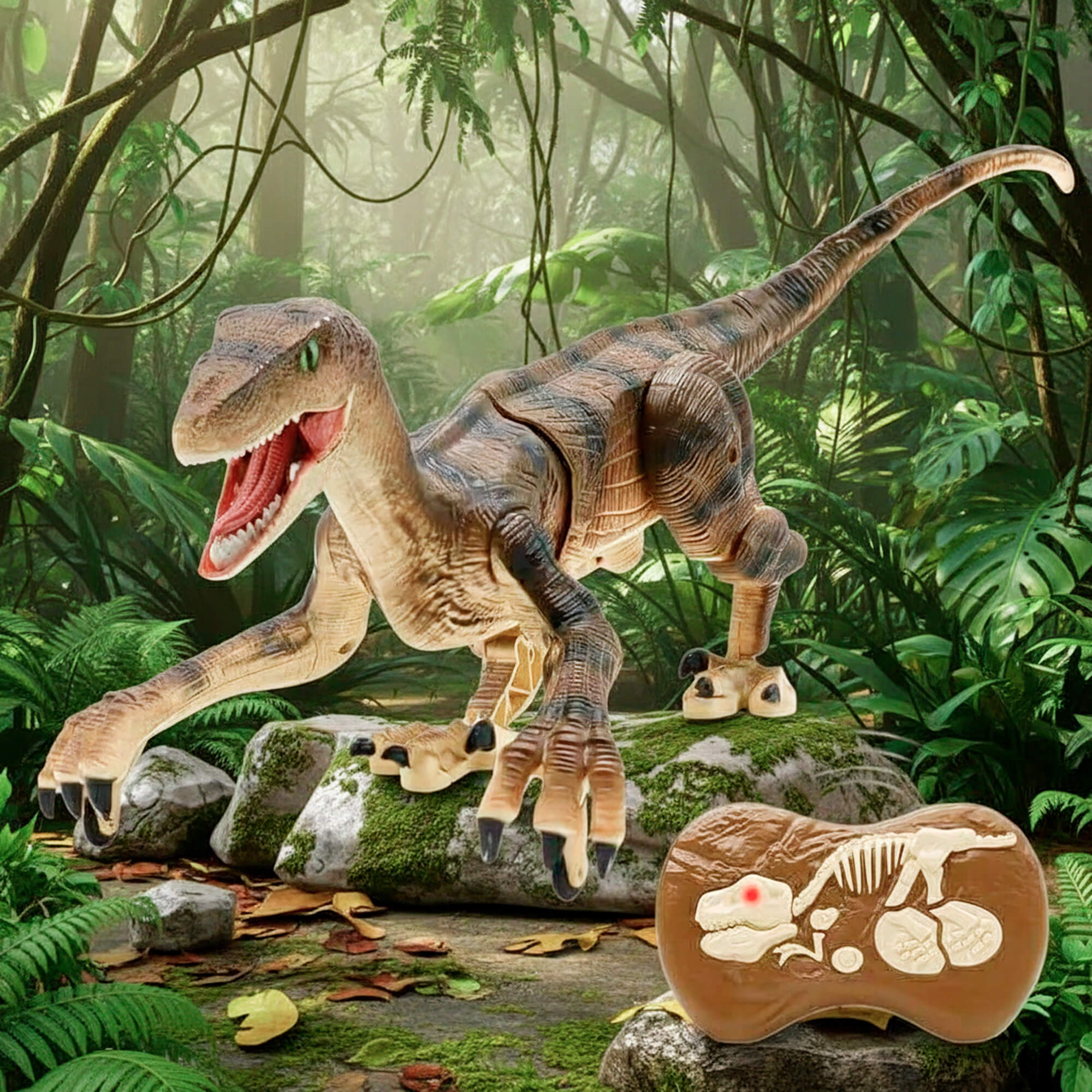 Remote Control Dinosaur Robot – Lifelike Velociraptor Toy with Sound, Lights & Realistic Movements