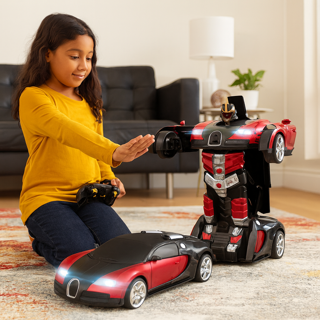 Transforming Remote Control Robot Car | Gesture Activated, LED Lights & Sound Effects for Kids' Interactive Play