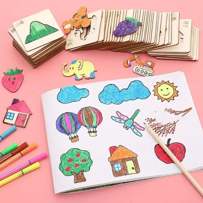 20pcs Kids Wooden Drawing Toys - Montessori DIY Painting Stencils & Puzzle Craft Toys for Educational Play & Gifts for Children