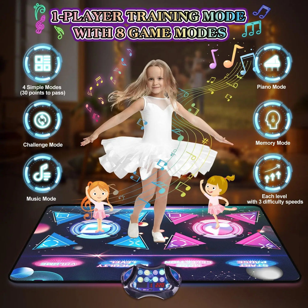 Large Electric Dance Mat for Kids - 8-Key Music Dance Pad with 2 Modes, 12 Games & 3 Levels - Perfect Christmas Gift for Girls