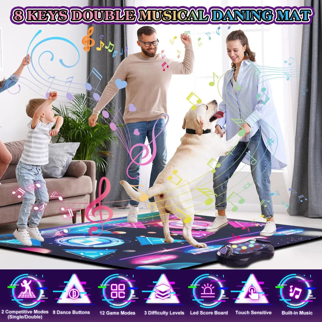 Large Electric Dance Mat for Kids - 8-Key Music Dance Pad with 2 Modes, 12 Games & 3 Levels - Perfect Christmas Gift for Girls