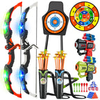 LED Light Up Bow and Arrow Set for Kids with Suction Cup Stand and Dart Board Target - Indoor & Outdoor Archery Game Toys