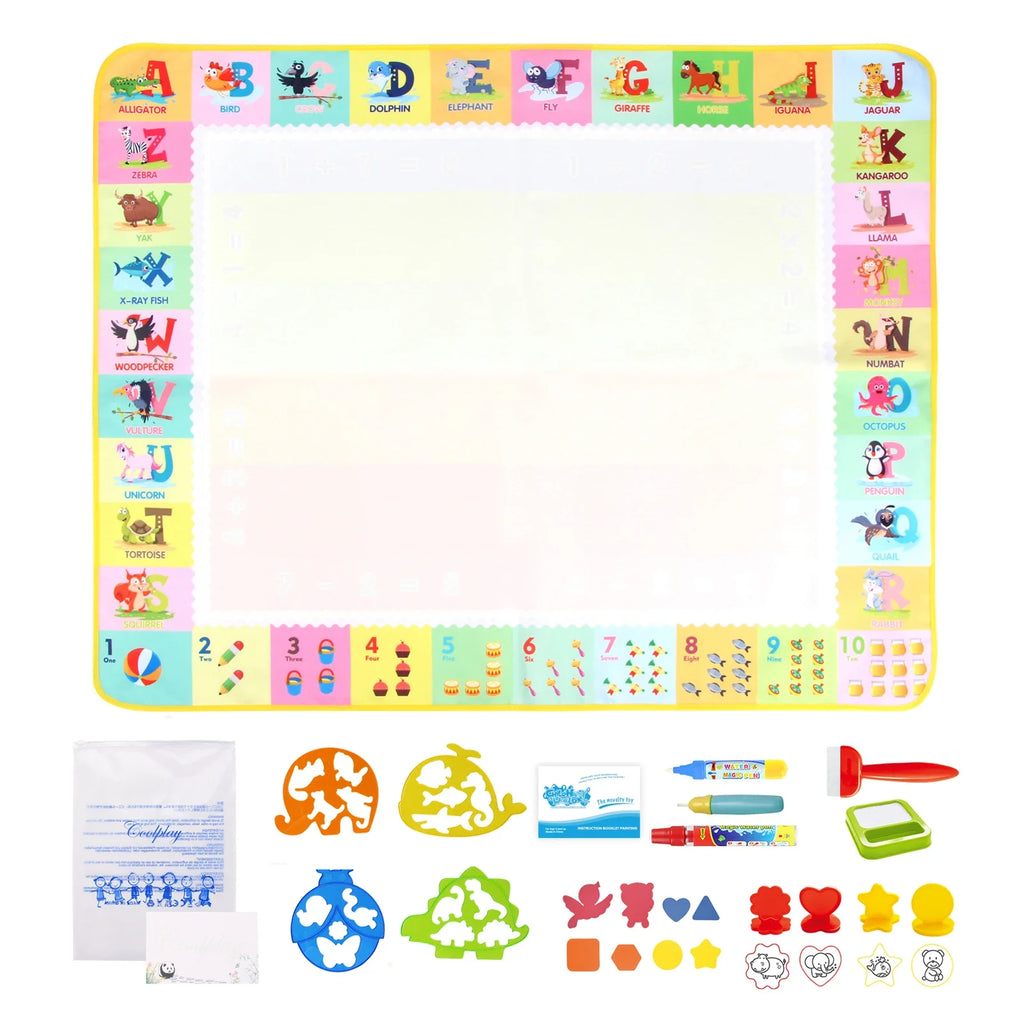 Magic Water Drawing Mat 100x80CM with Reusable Pens - Montessori Educational Coloring Doodle Board for Kids' Creative Play