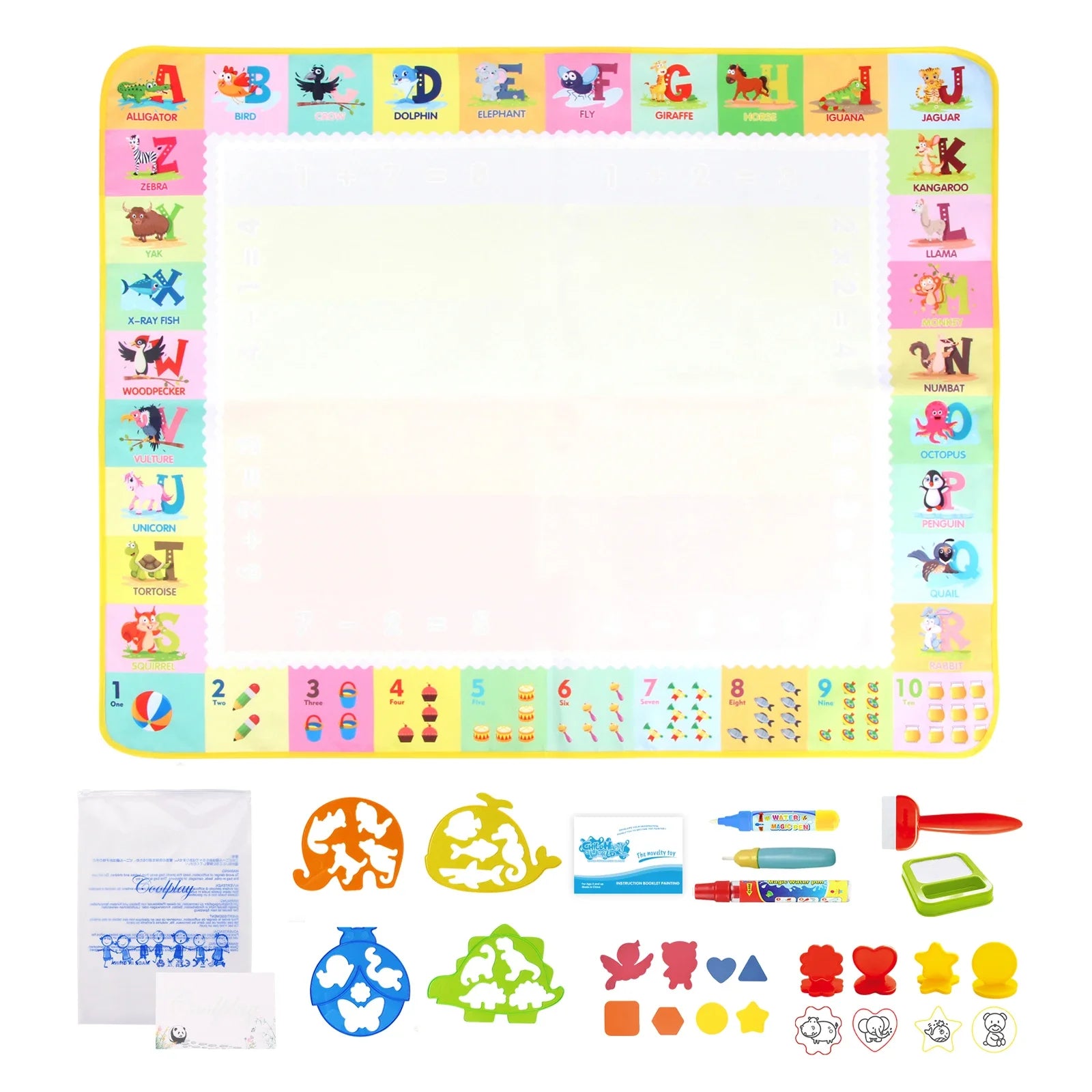 Magic Water Drawing Mat 100x80CM with Reusable Pens - Montessori Educational Coloring Doodle Board for Kids' Creative Play