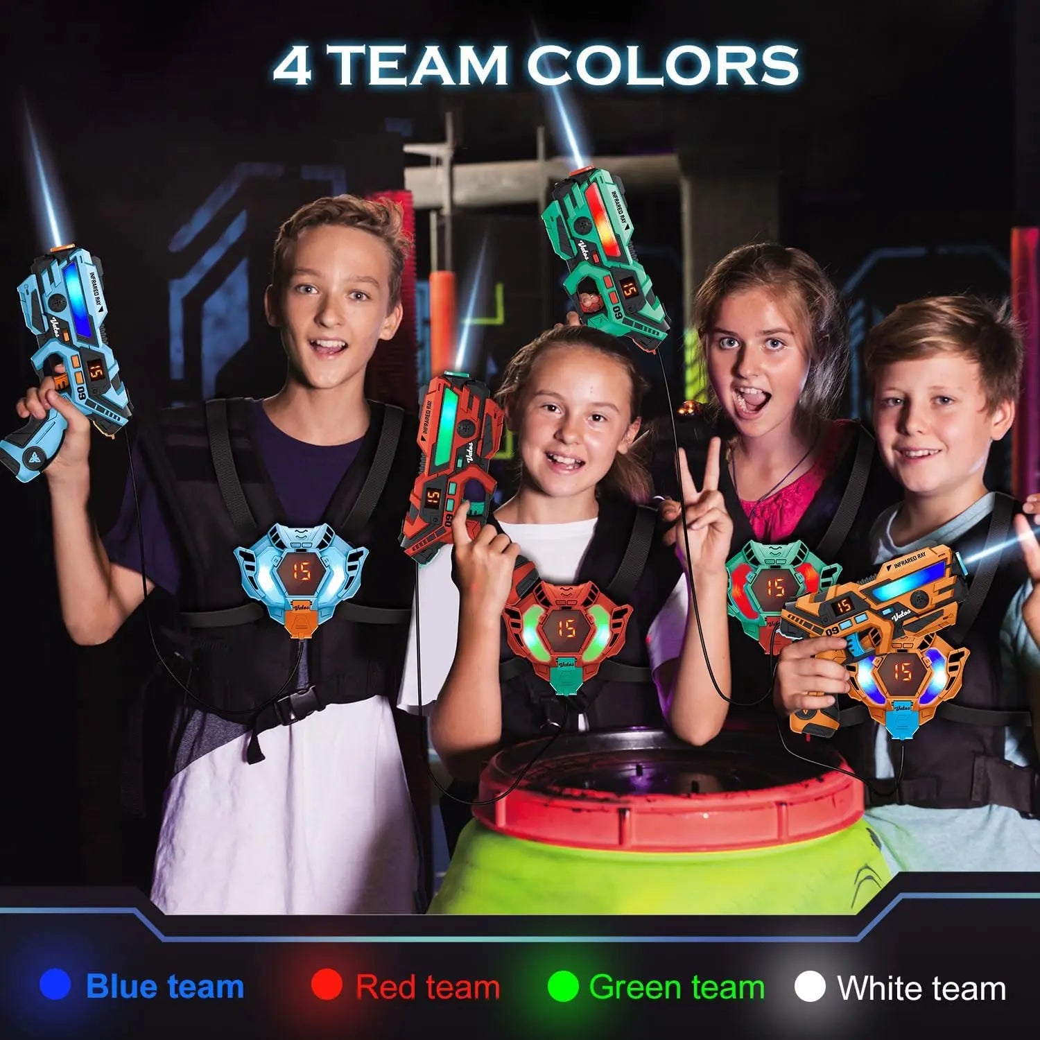 Laser Tag Guns Set with Vests - 4x Infrared Shooting Game for Indoor & Outdoor Fun for Kids and Teens Age 6+