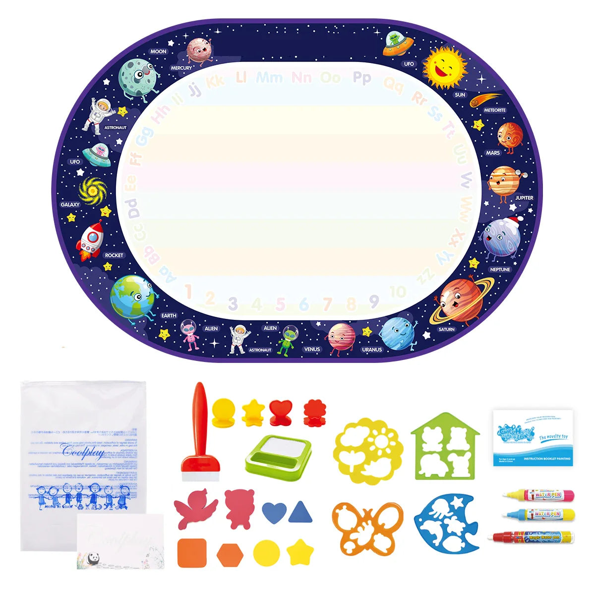 Magic Water Drawing Mat 100x80CM with Reusable Pens - Montessori Educational Coloring Doodle Board for Kids' Creative Play