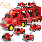 Double-Layer Truck Playset | Fire & Construction Vehicle with Mini Vehicles and Music Function for Kids Aged 3+