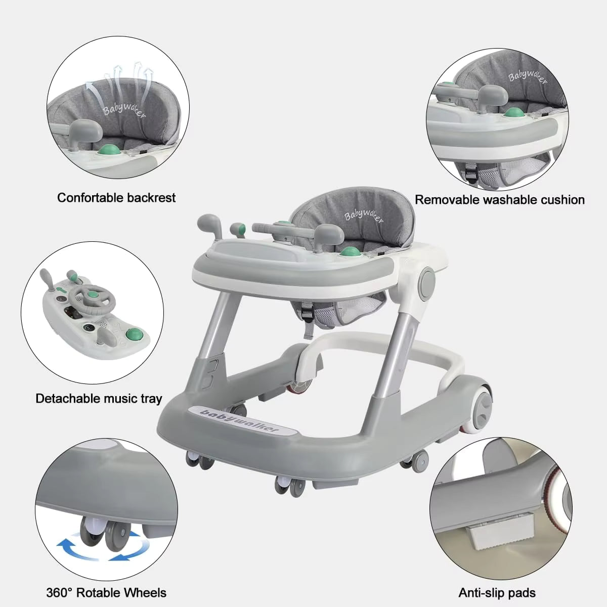 2 in 1 Baby Activity Walker | Adjustable Speed, Brake System & Musical Tray for Development and Play