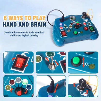 Children's Puzzle Busy Board with Buttons, Switches, LED Lights & Analog Circuit for Early Education Sensory Play Toys for Babies