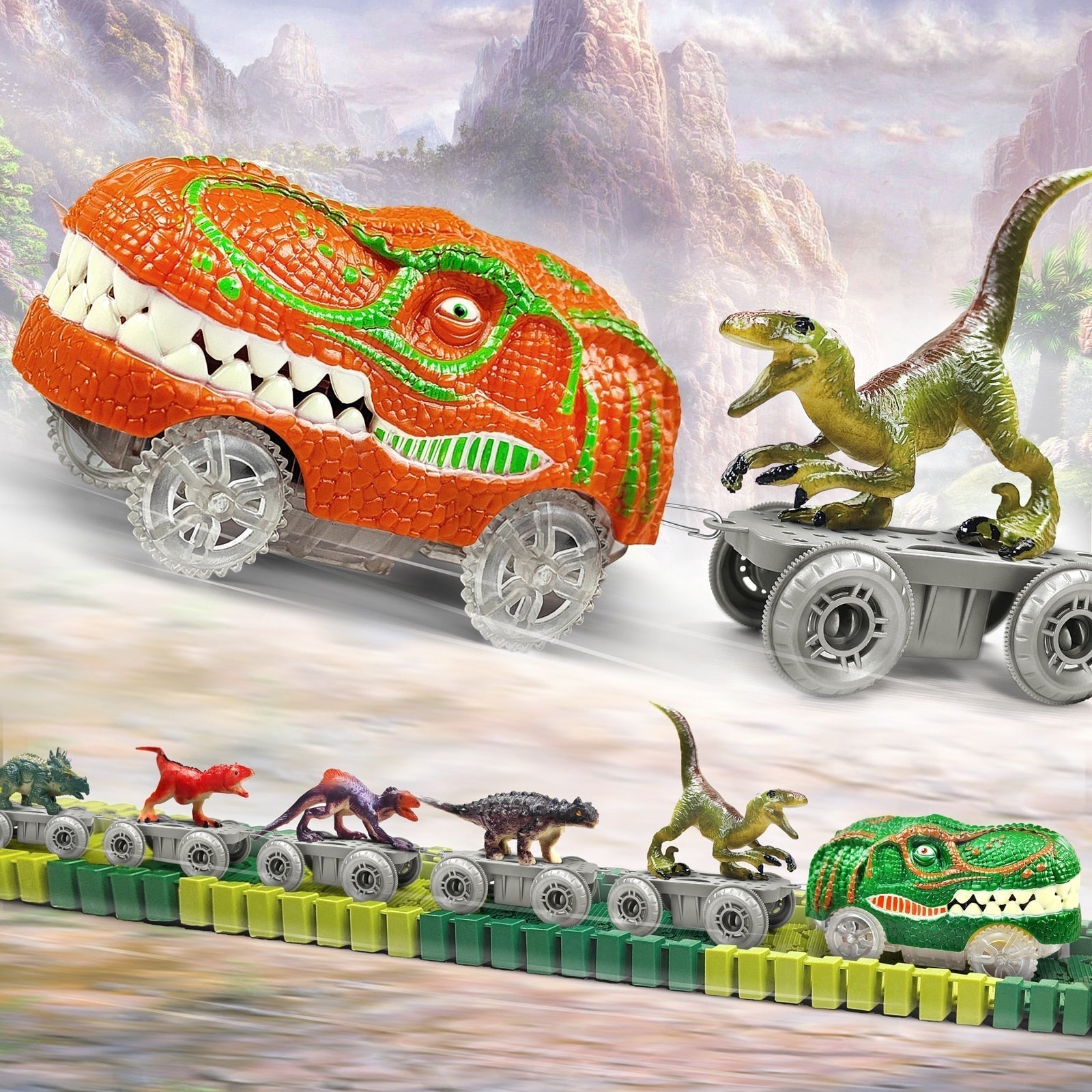Racing Dinosaur Train Set | Non-Toxic, Creative Track Builder for Kids Aged 3+ and Perfect for Parties