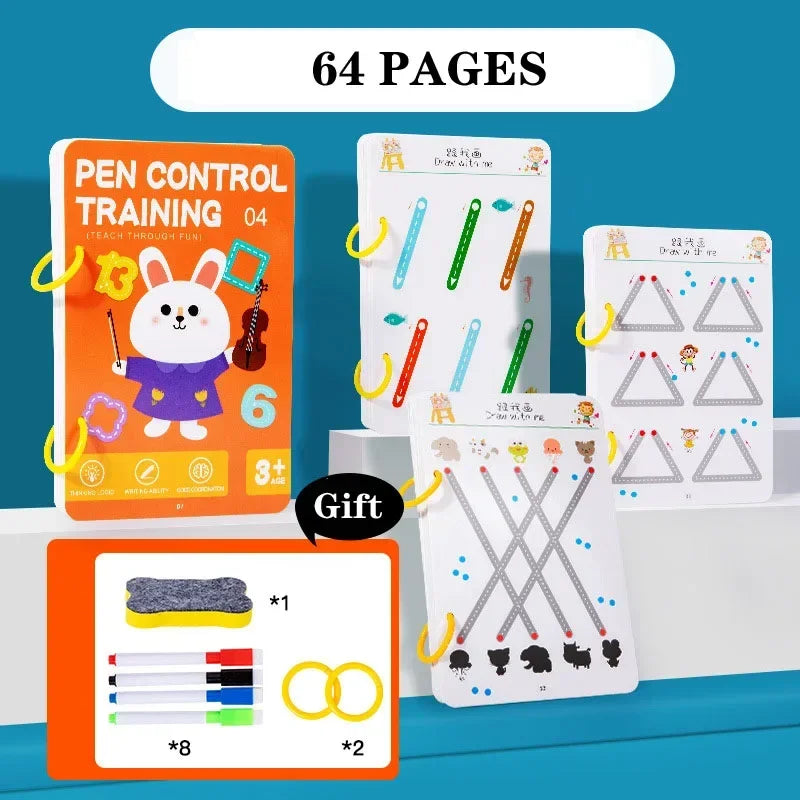 Reusable Magic Tracing Workbook for Kids - Montessori Drawing Practice Copybook for Educational Control Training and Creative Learning