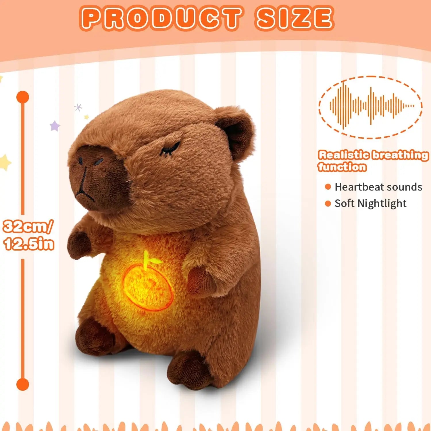 Breathing Plush Capybara Toy | Soothing Night Light & Music for Stress Relief and Relaxation