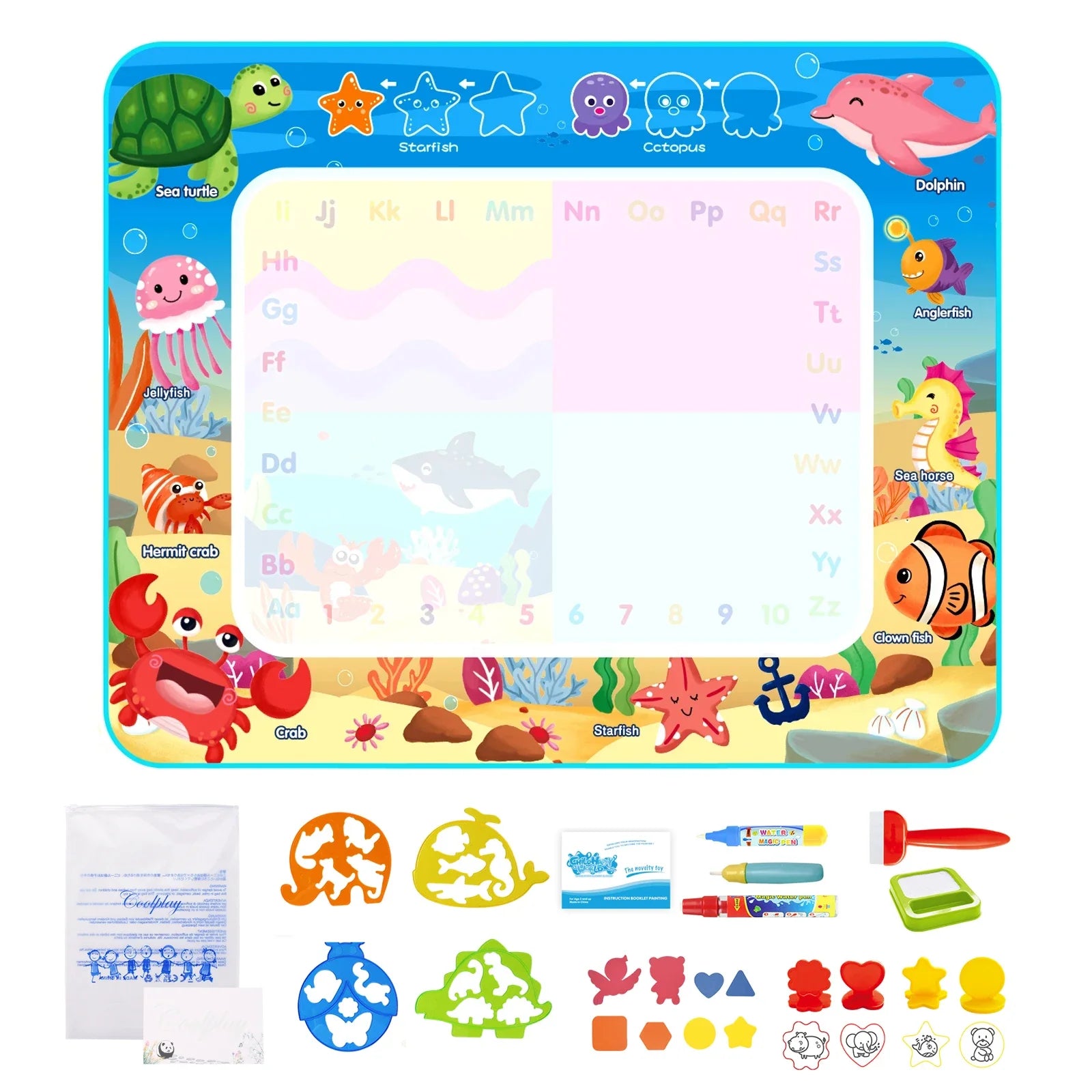 Magic Water Drawing Mat 100x80CM with Reusable Pens - Montessori Educational Coloring Doodle Board for Kids' Creative Play