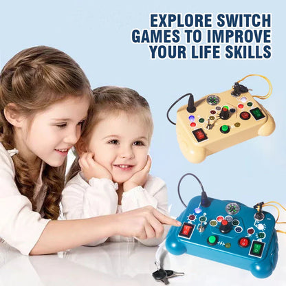 Children's Puzzle Busy Board with Buttons, Switches, LED Lights & Analog Circuit for Early Education Sensory Play Toys for Babies