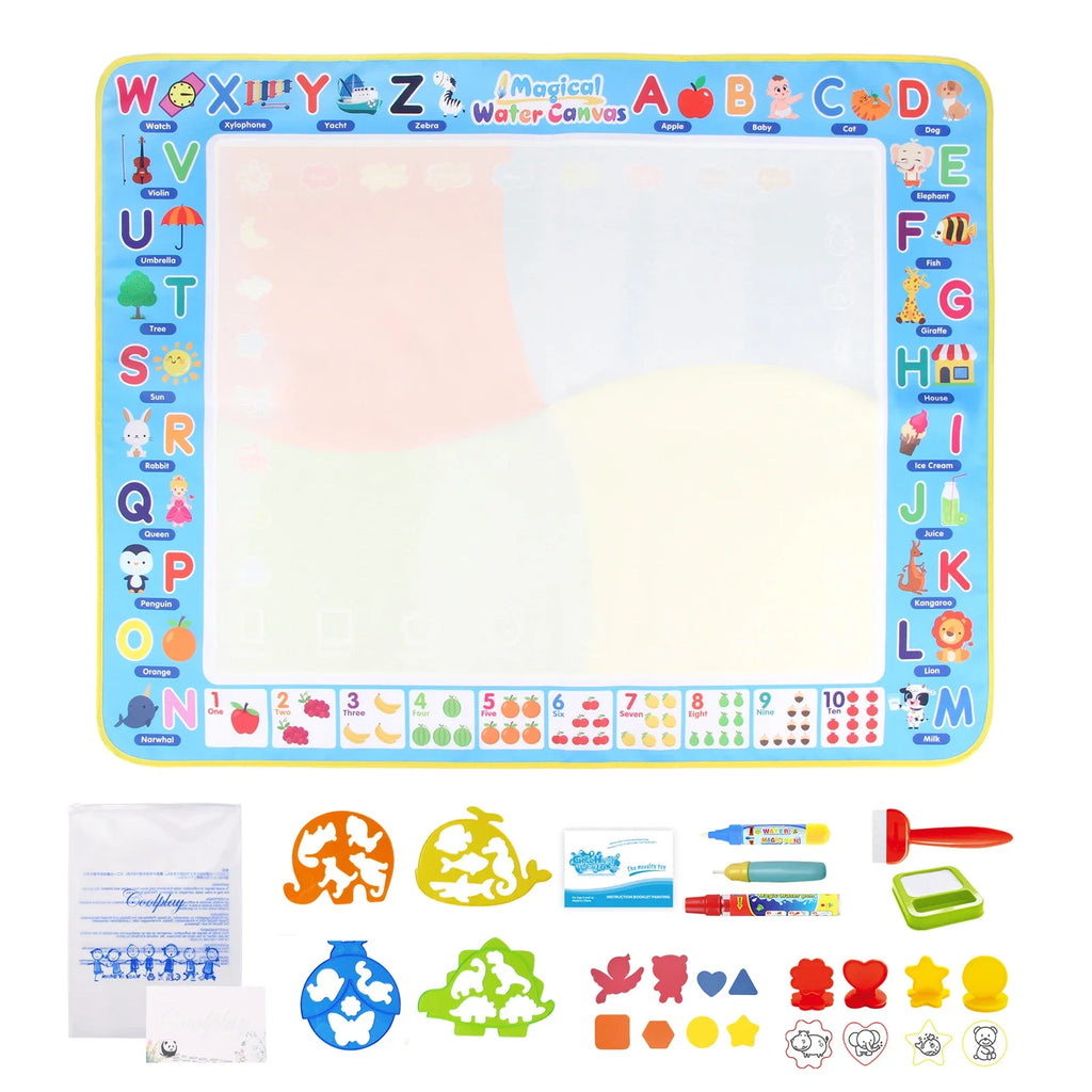 Magic Water Drawing Mat 100x80CM with Reusable Pens - Montessori Educational Coloring Doodle Board for Kids' Creative Play
