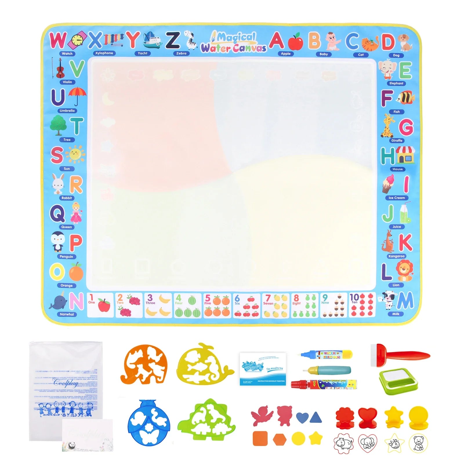 Magic Water Drawing Mat 100x80CM with Reusable Pens - Montessori Educational Coloring Doodle Board for Kids' Creative Play