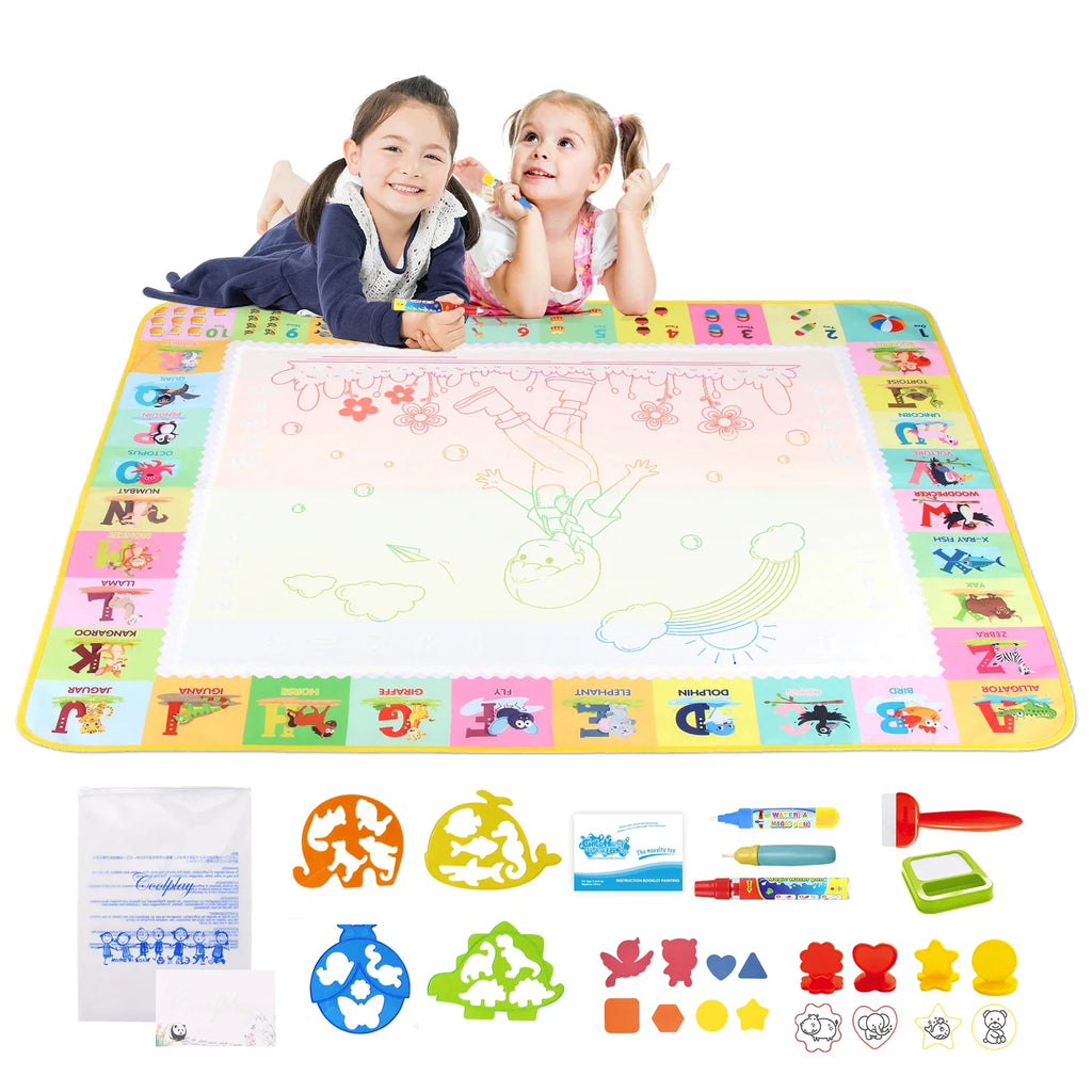 Magic Water Drawing Mat 100x80CM with Reusable Pens - Montessori Educational Coloring Doodle Board for Kids' Creative Play