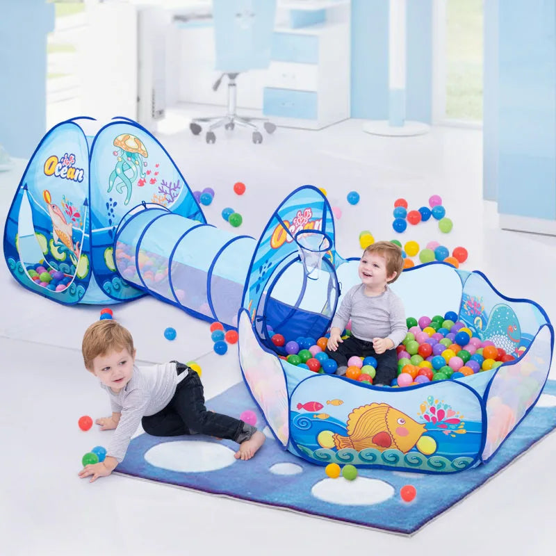 3-in-1 Portable Baby Ball Pit Playpen with Crawling Tunnel for Kids - Indoor/Outdoor Playground Tent and Ball Pool