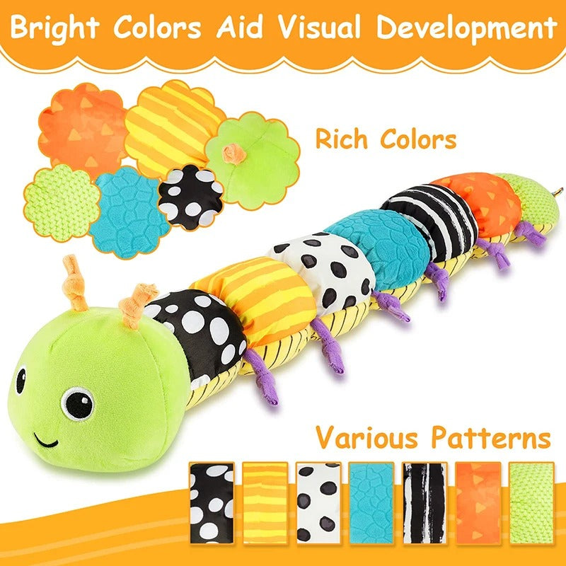 Sensory Plush Caterpillar Toy | Soft, Colorful Rattle & Music for Baby's Sensory Development and Playtime