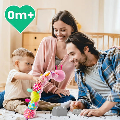 Sensory Plush Caterpillar Toy | Soft, Colorful Rattle & Music for Baby's Sensory Development and Playtime