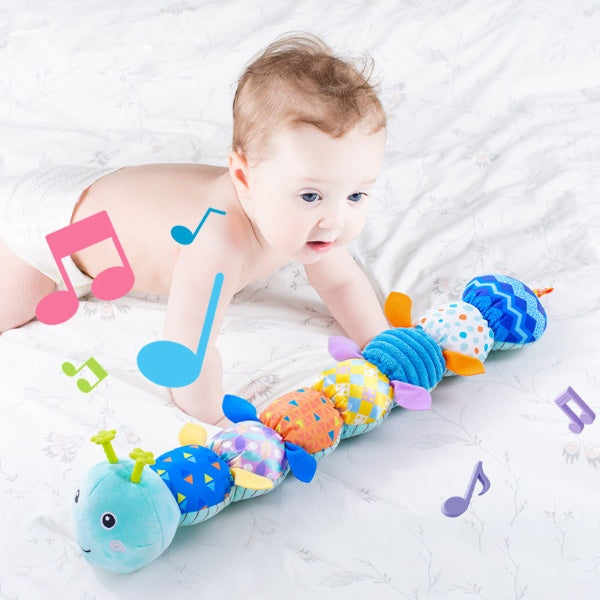 Sensory Plush Caterpillar Toy | Soft, Colorful Rattle & Music for Baby's Sensory Development and Playtime