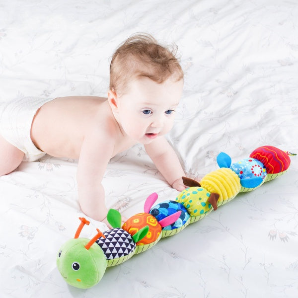 Sensory Plush Caterpillar Toy | Soft, Colorful Rattle & Music for Baby's Sensory Development and Playtime
