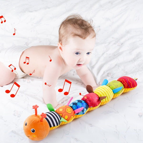 Sensory Plush Caterpillar Toy | Soft, Colorful Rattle & Music for Baby's Sensory Development and Playtime