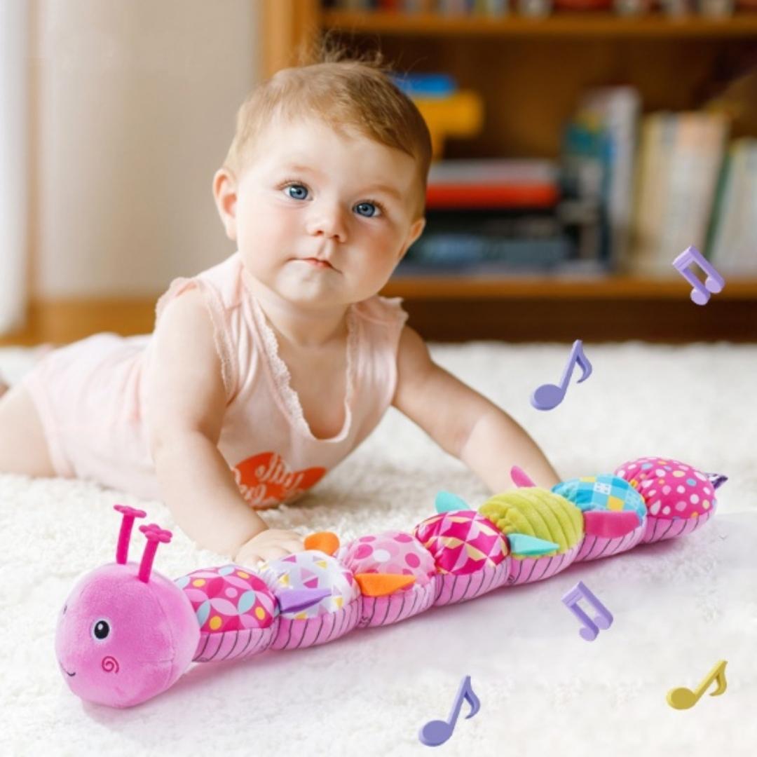 Sensory Plush Caterpillar Toy | Soft, Colorful Rattle & Music for Baby's Sensory Development and Playtime