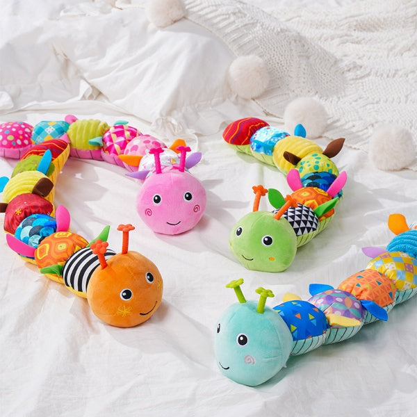 Sensory Plush Caterpillar Toy | Soft, Colorful Rattle & Music for Baby's Sensory Development and Playtime