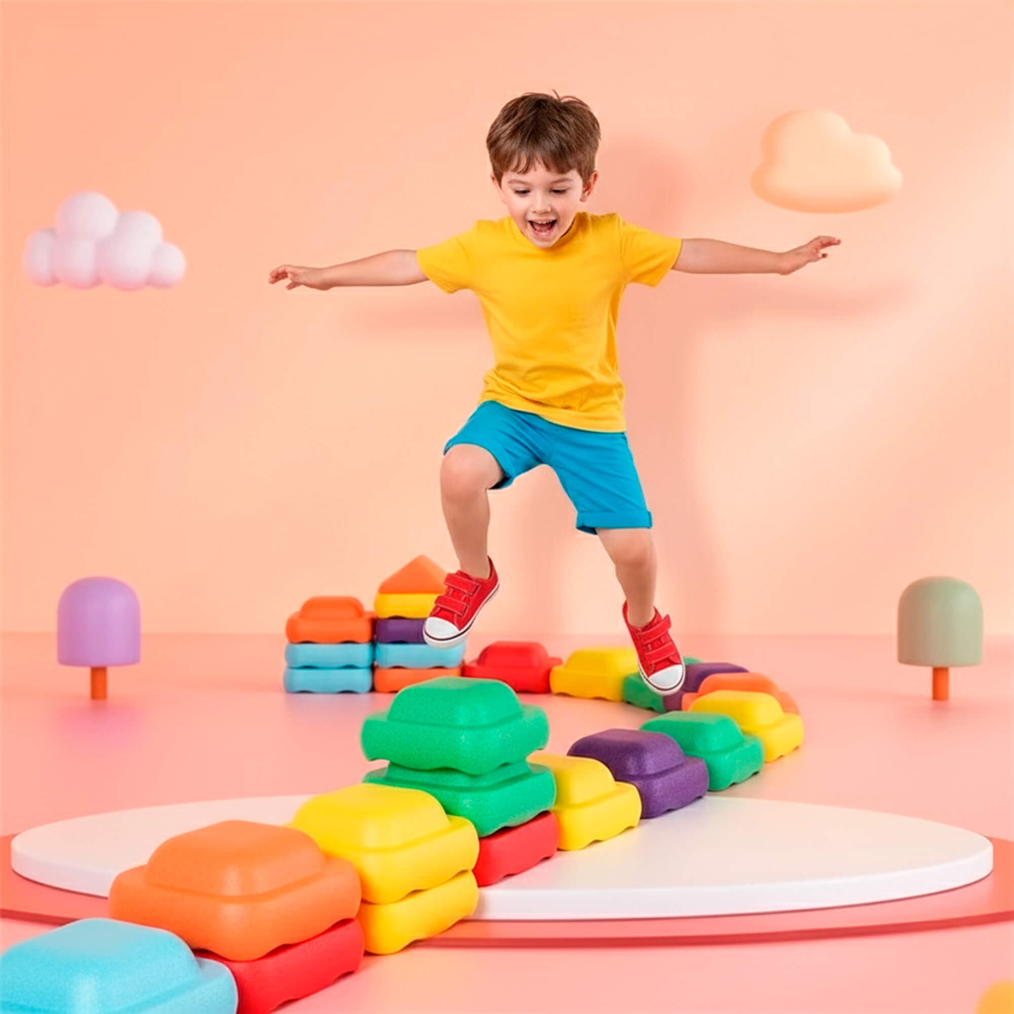Sensory Stepping Stones for Kids – Autism Balance Toys, Rainbow Foam Play Stones for Toddlers