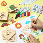 20pcs Kids Wooden Drawing Toys - Montessori DIY Painting Stencils & Puzzle Craft Toys for Educational Play & Gifts for Children
