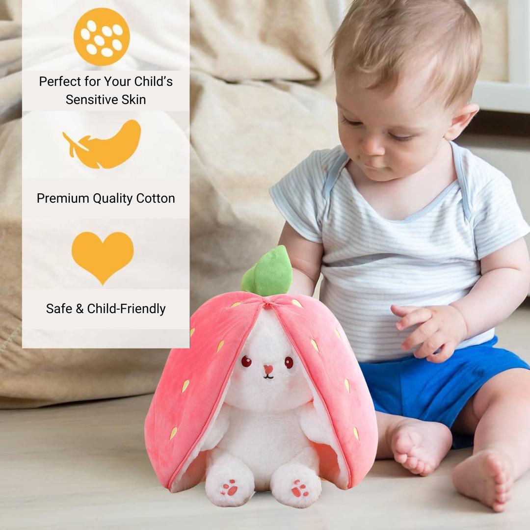 2-in-1 Plush Toy | Super Soft, Hypoallergenic Strawberry Bunny for Kids' Imaginative Play and Cuddles